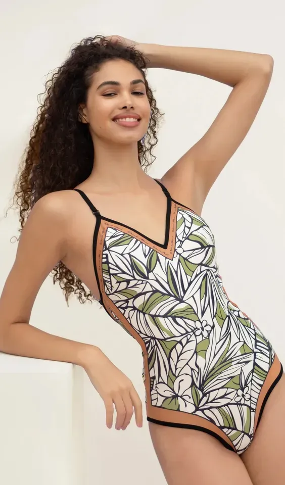 New Vintage Printed Double-sided Wear One Piece Swimsuit Swimwear Bandage Swimming Bathing Suit Women Sexy Beachwear Woman